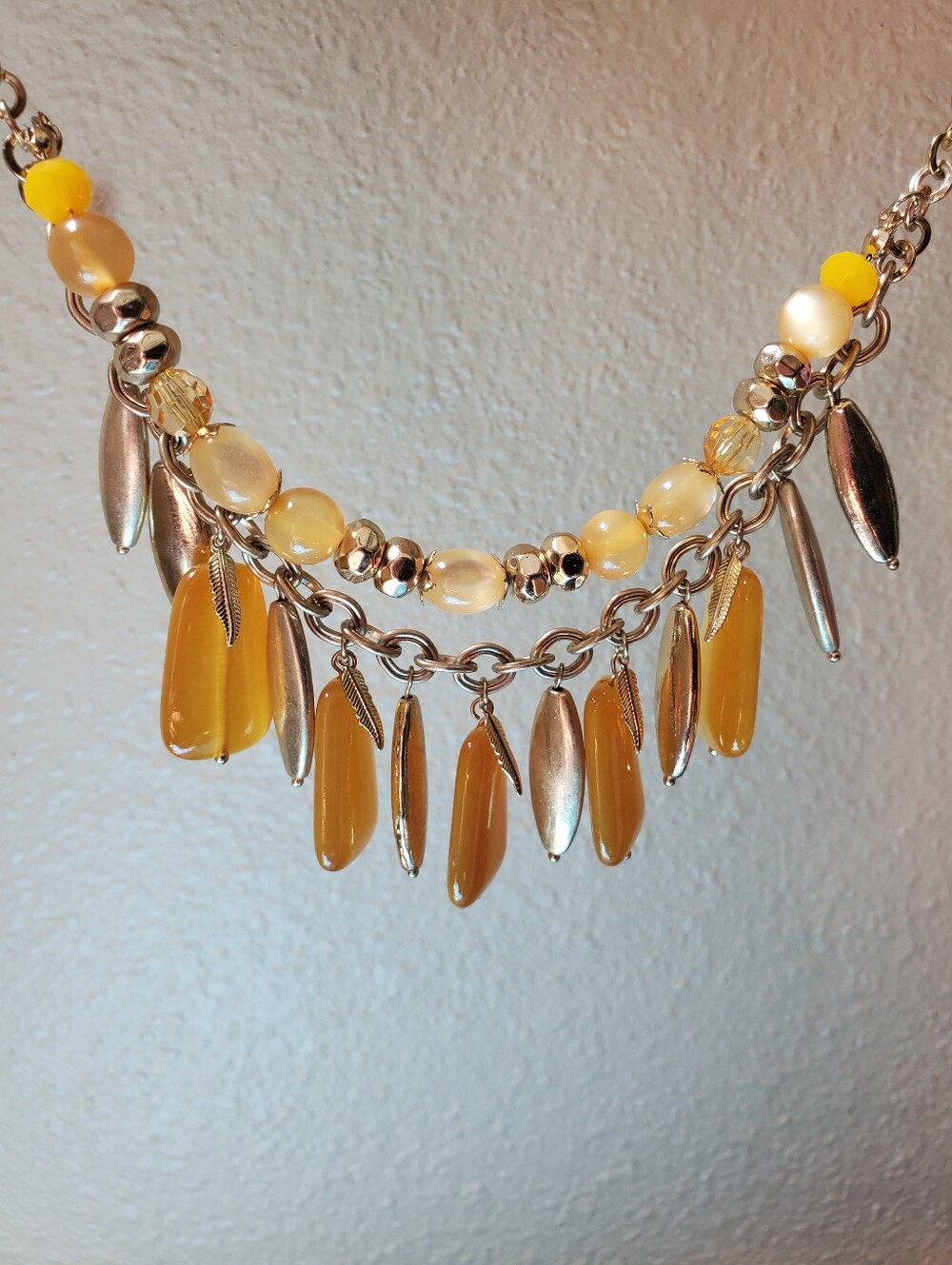 Avenue Gold-Tone Necklace with Yellow And Gold Bead Drops